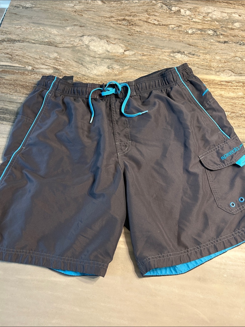 Speedo Men’s Black Swim Trunks with Teal Accents Sz L EUC